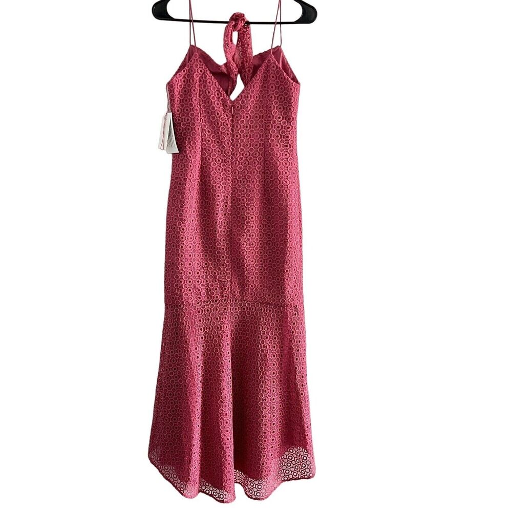 Aidan Mattox Dress Size 0 Eyelet Lace Midi With Tie Front Pink - Picture 4 of 14